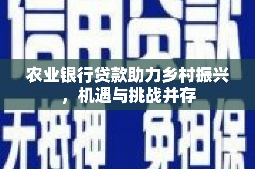 沾益农业银行贷款助力乡村振兴，机遇与挑战并存
